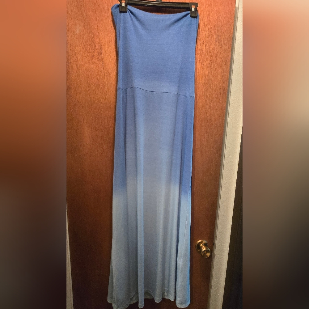 HAODUOYI Blue Maxi Dress Strapless Backless Gradient Color SzL - Picture 2 of 12